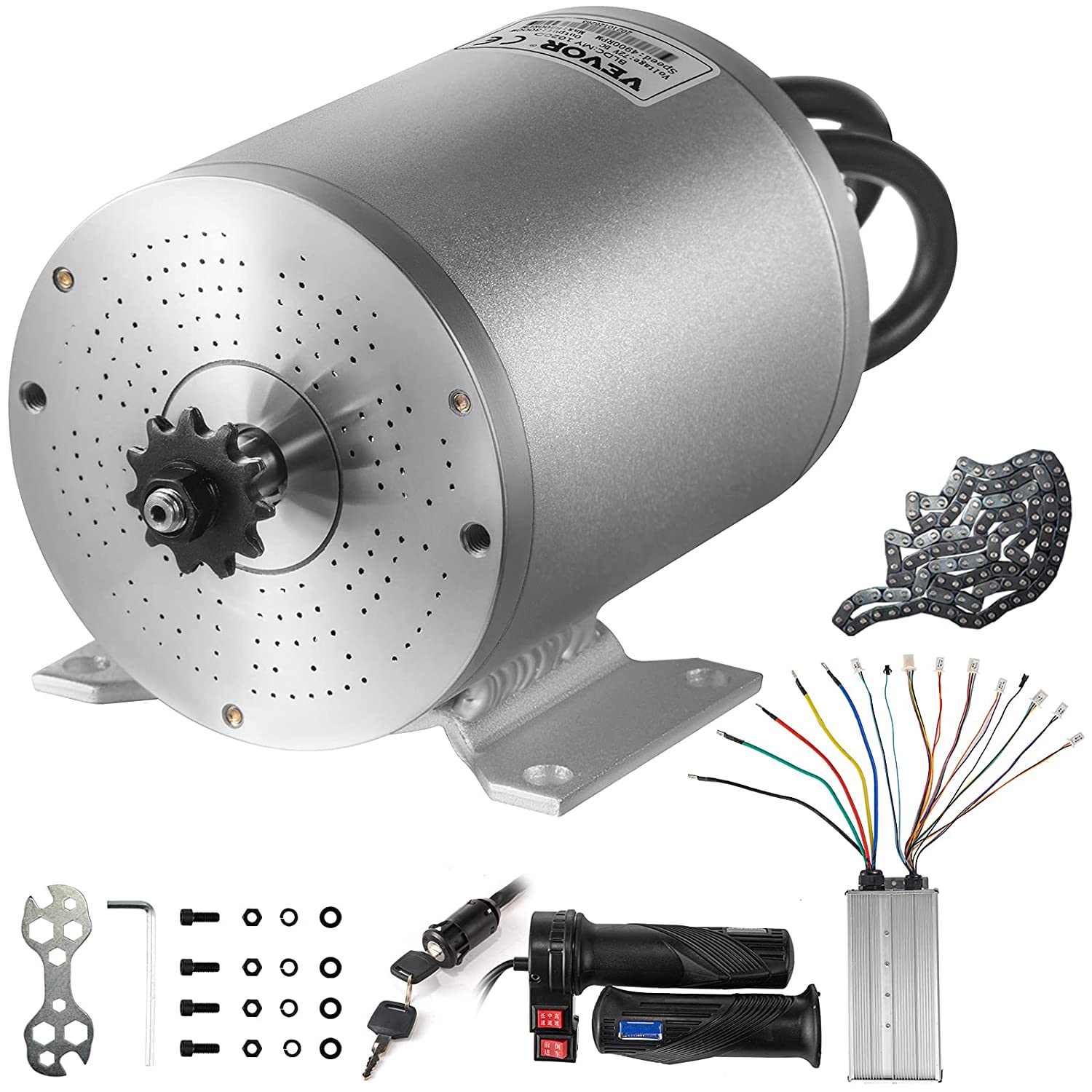 VEVOR Electric Brushless DC Motor,72V 3000W Brushless Electric Motor,4900RPM Brushless Motor Kit,wController and Throttle Grip for Electric Scooter E Bike Engine Motorcycle DIY Part Conversion Kit