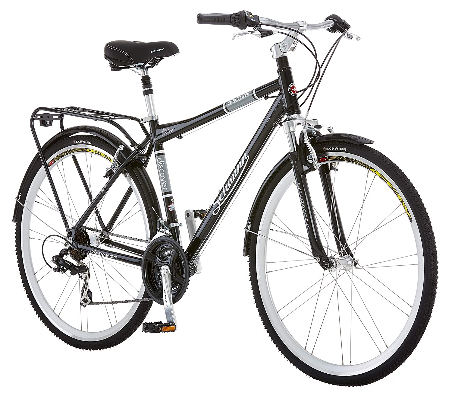 Schwinn Discover Hybrid Bike for Men and Women, 21-Speed, 28-inch Wheels, 18-inchMedium Frame, Black